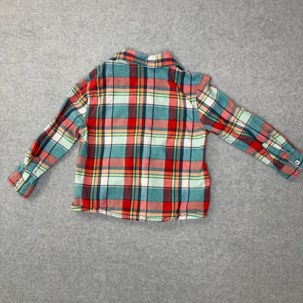 Cherokee Toddler Boys Plaid Button Down Shirt Red Teal Orange Size 4T Long Sleev - Picture 2 of 5